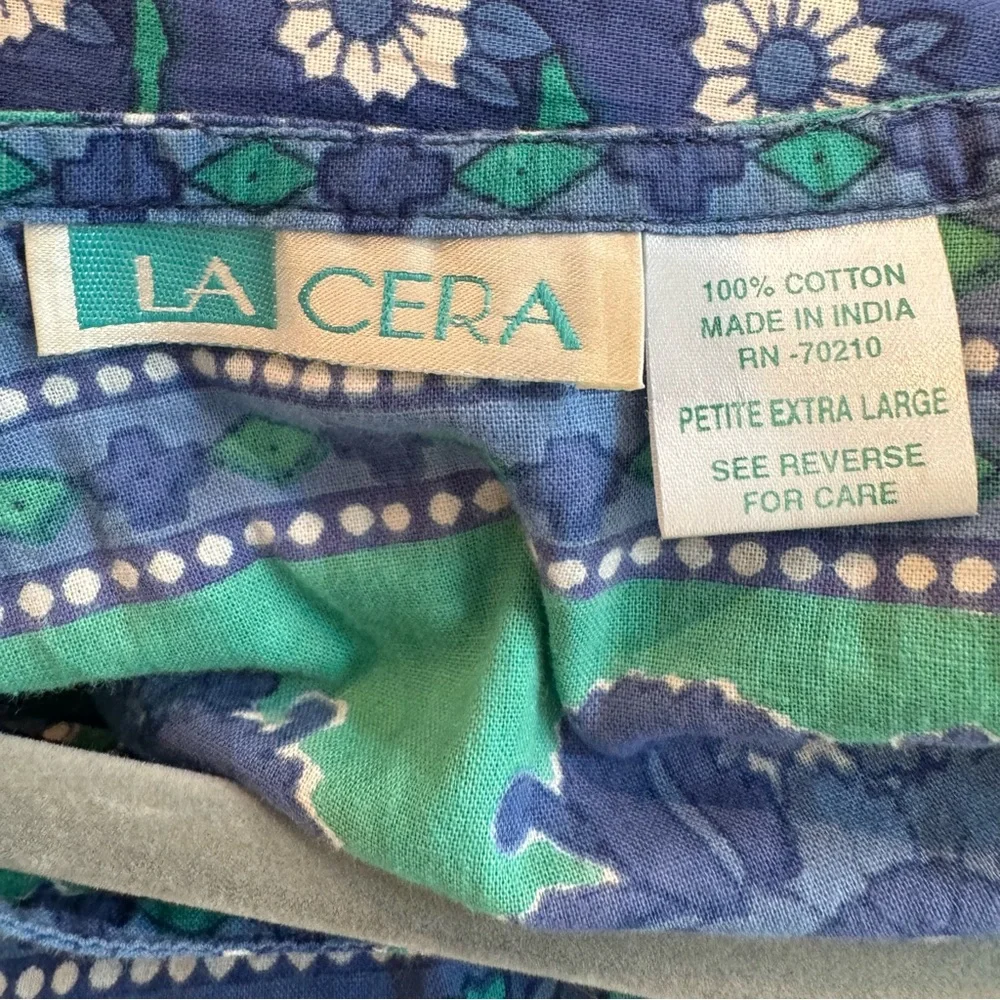 La Cera 100% Cotton Floral Print Sleeveless Midi Dress Blue and Green Size XLP